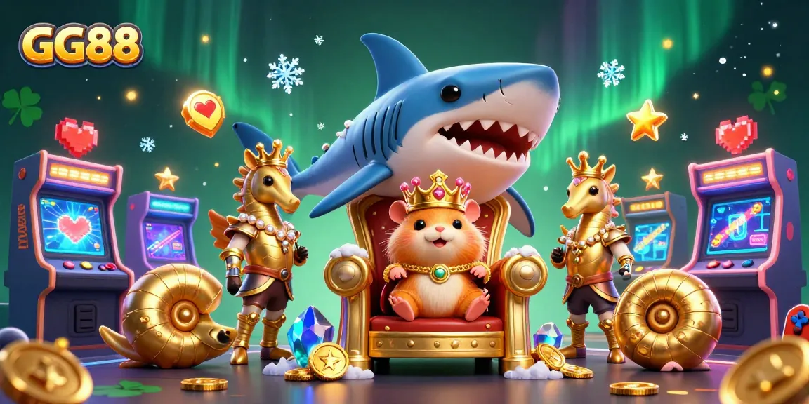 Engage with GG88's thrilling gaming adventures in a vibrant casino scene filled with colorful arcade machines.