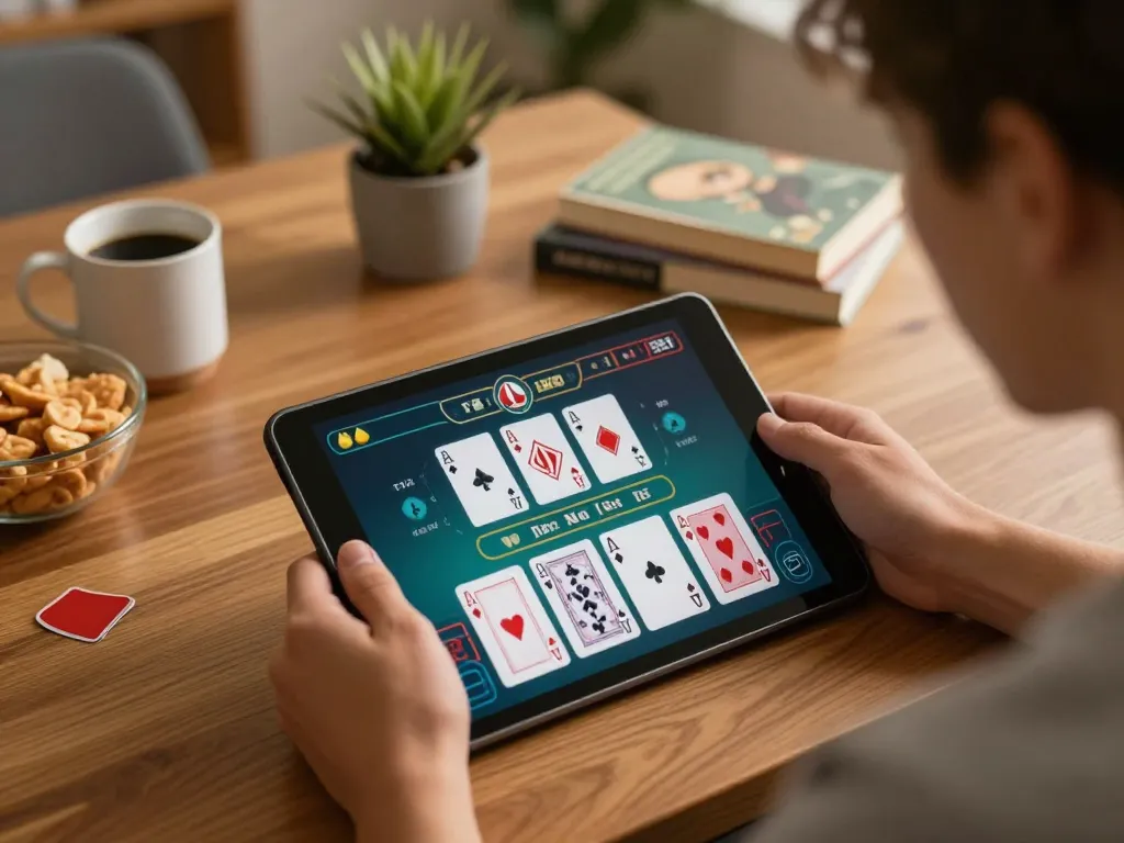 Enjoying online casinos in Canada reddit while playing blackjack on a tablet in a cozy home.