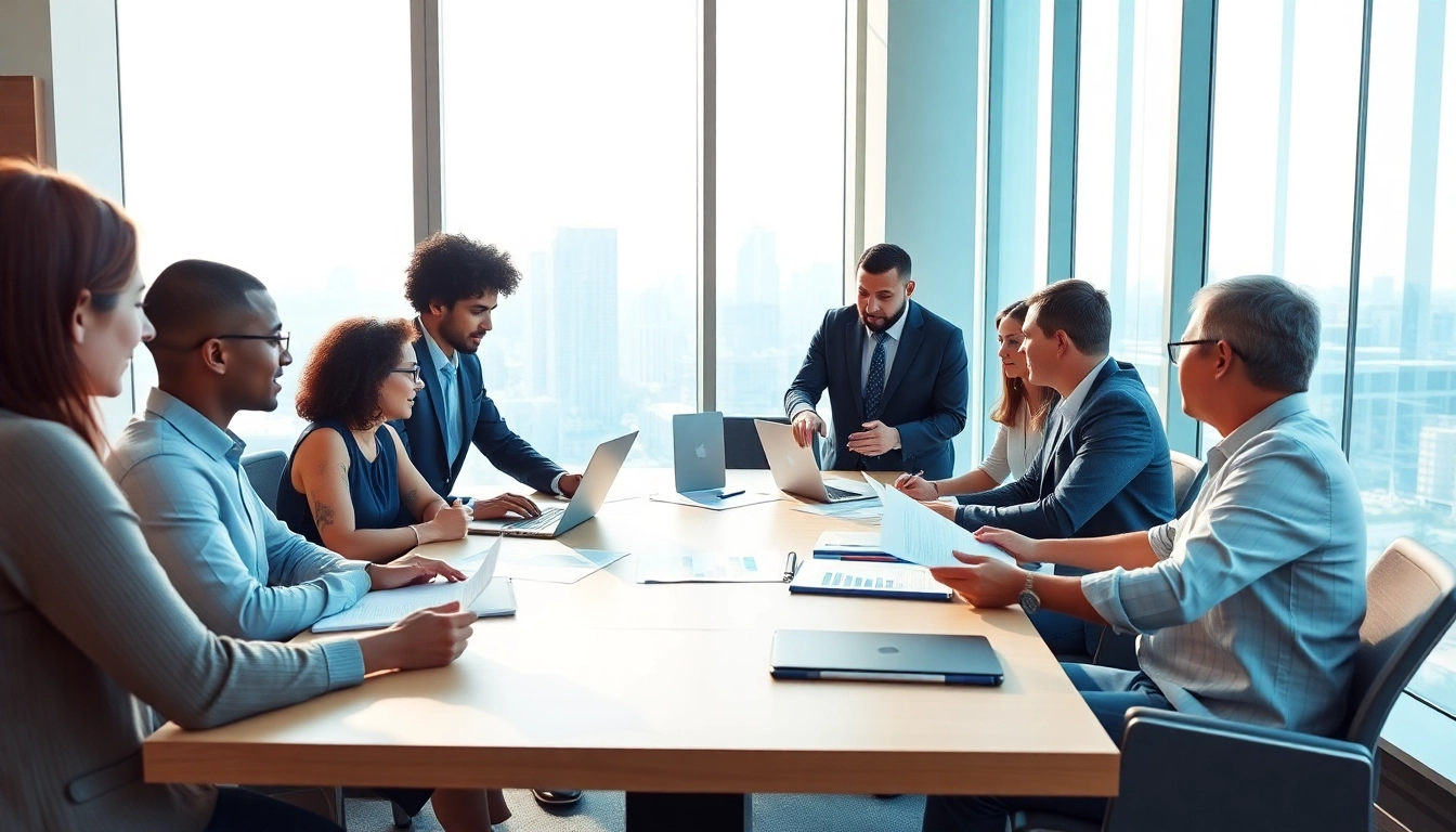Engaging discussion on USA LLC company registration in a bright, professional office environment.