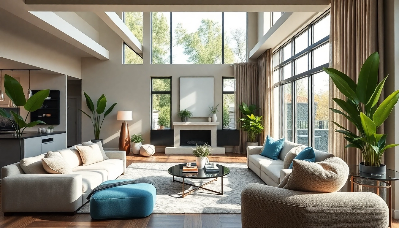 Real Estate inviting living room interior with stylish furnishings and bright natural light.