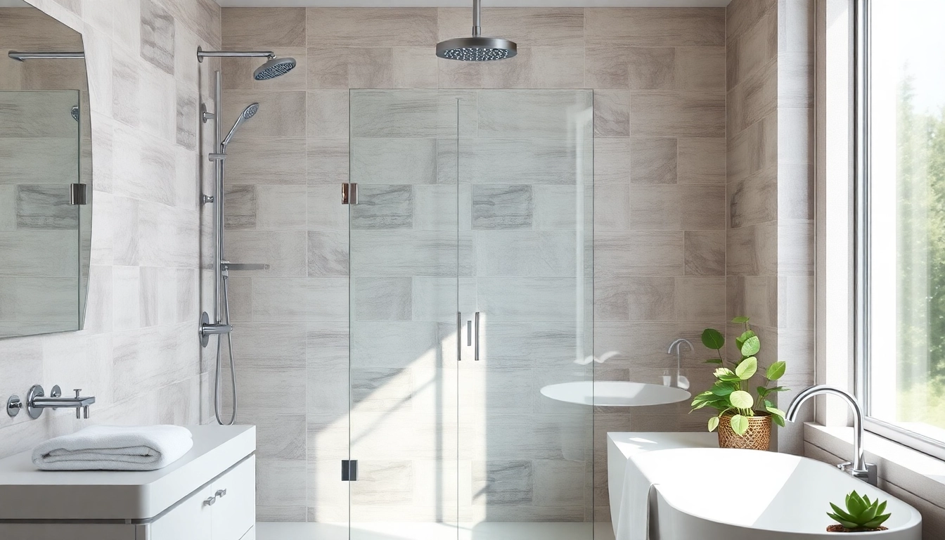 Showcase a semi-frameless shower screen in a modern bathroom setting with elegant design features.