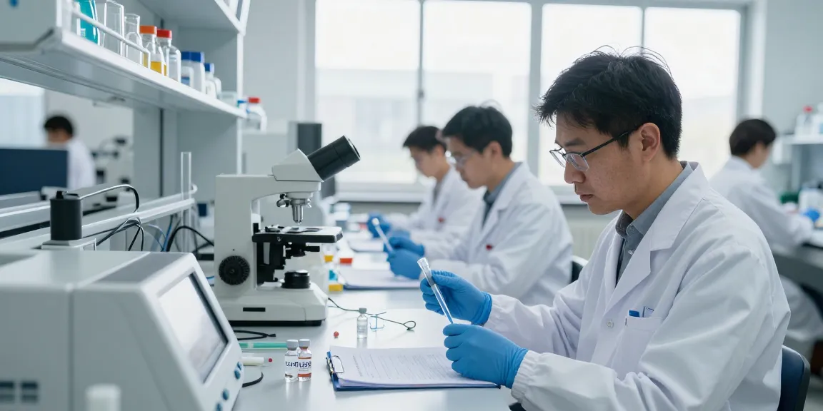 CJC-1295 research peptides in a dynamic laboratory setting with scientists analyzing samples.