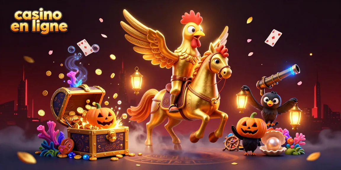 Vivez une expérience unique avec le casino en ligne, où un coq doré fait la fête sous les lumières éblouissantes.