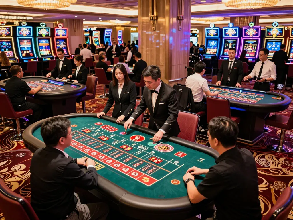 Toto Macau permainan rolet dengan pemain yang terlibat di sekitar roda yang berputar.