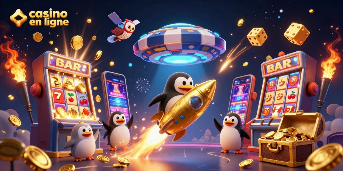 Jouez au casino en ligne avec des jeux captivants animés par un pingouin doré.