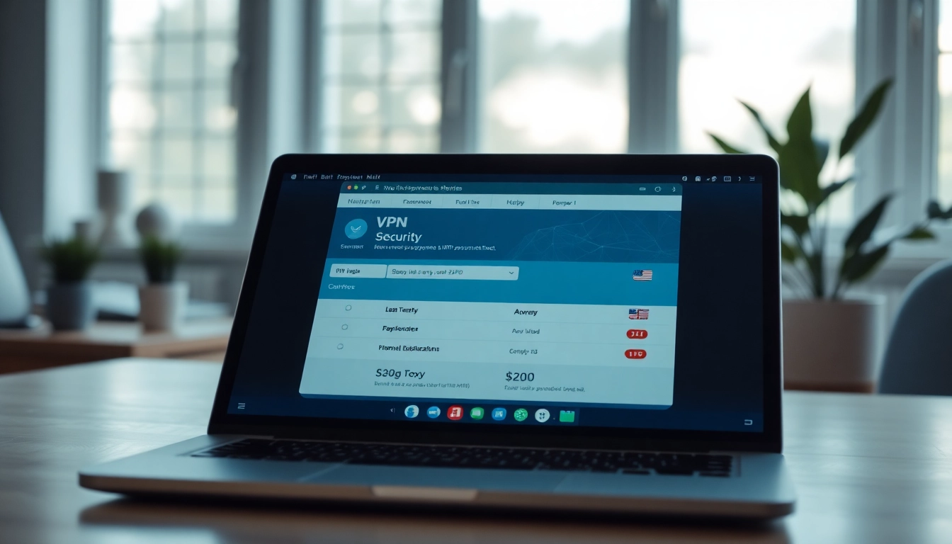 Download vpn fre with a user-friendly VPN application interface on a laptop.