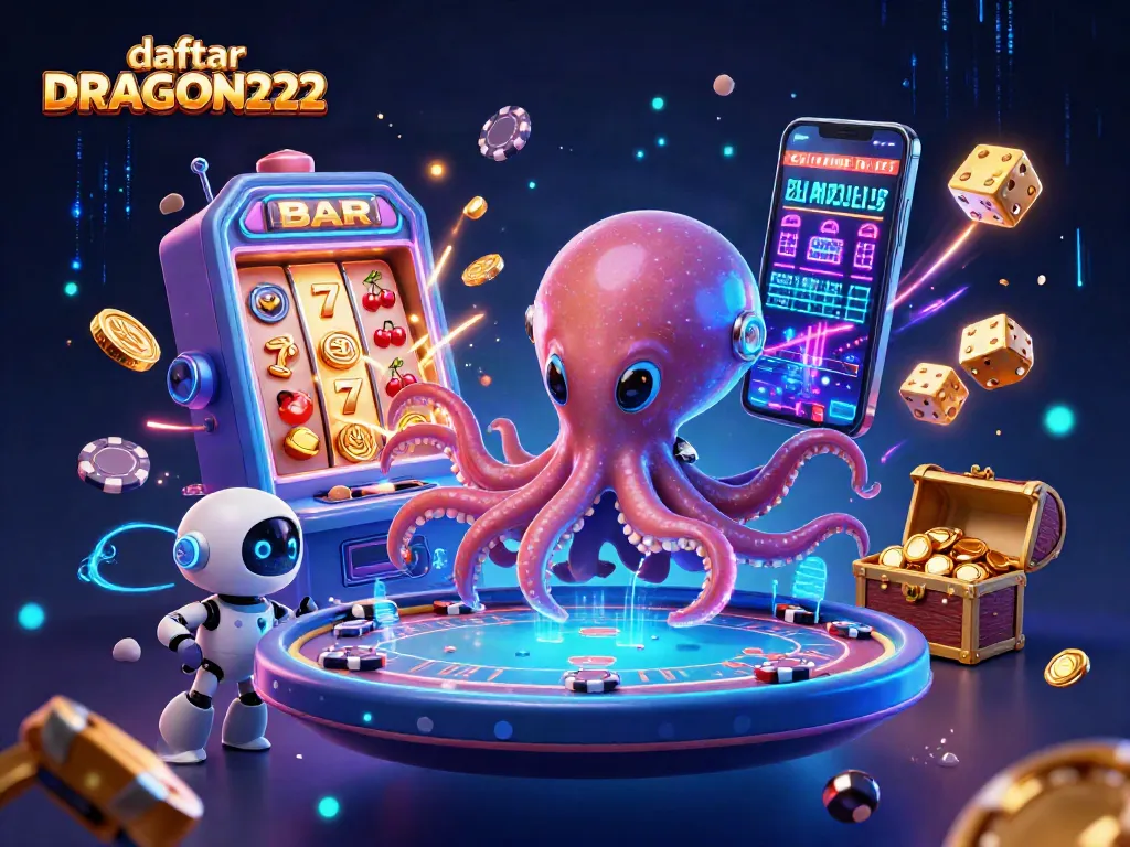 Engage in the thrilling universe of daftar DRAGON222 with a mesmerizing intergalactic poker scene featuring vibrant casino elements.