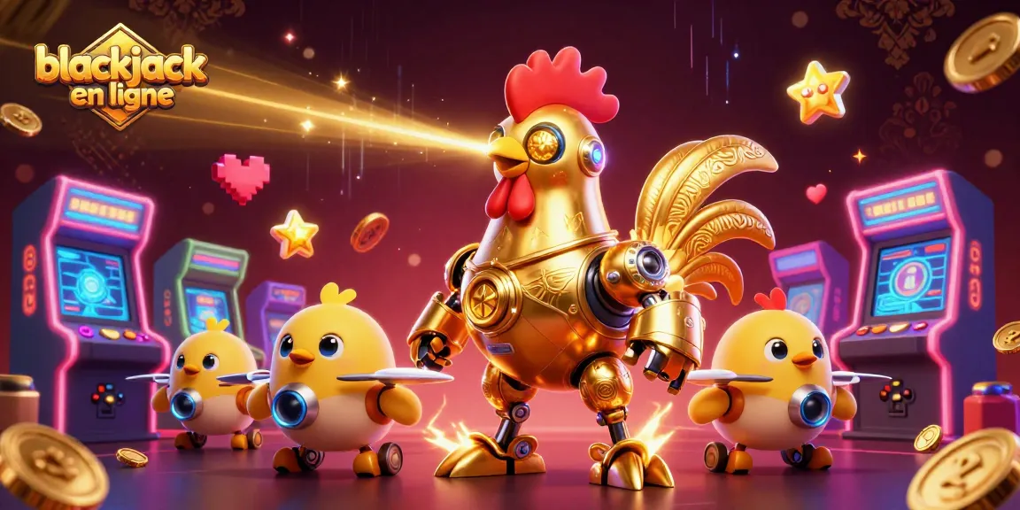 Jouez au blackjack en ligne dans un décor futuriste rempli de machines de jeu 3D colorées.