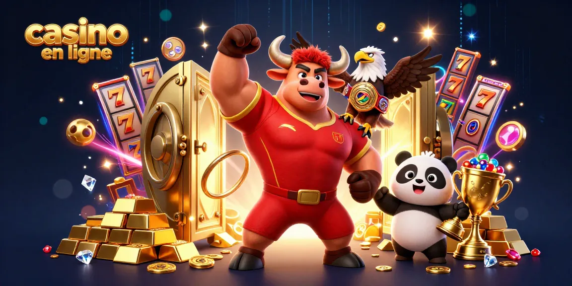 Venez jouer au casino en ligne avec un taureau, un aigle et un panda gagnant un jackpot.