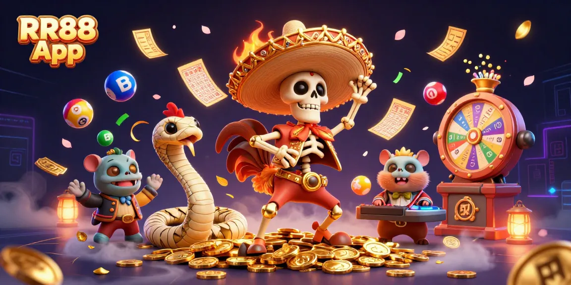 Experience the RR88 App with a lively 3D casino scene full of dynamic gaming elements.