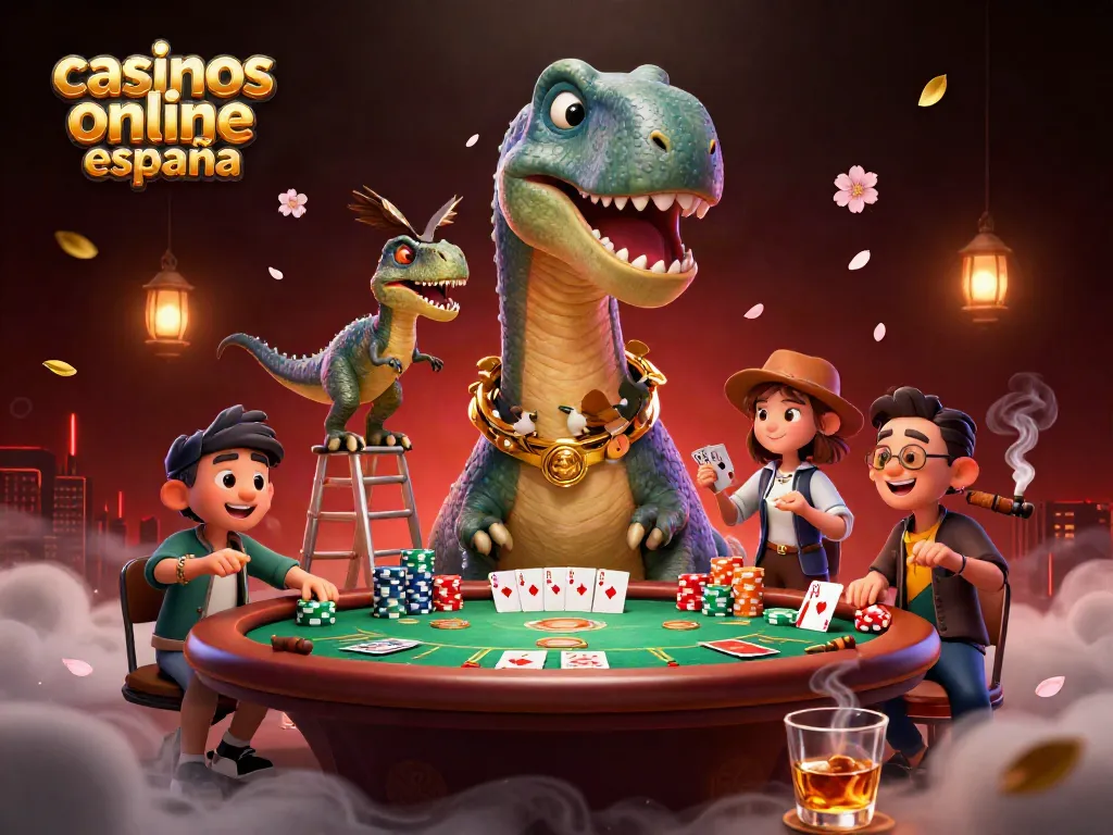 Disfruta en los casinos online España mientras juegas con un brontosaurio gigante y un ingenioso raptor repartiendo cartas.