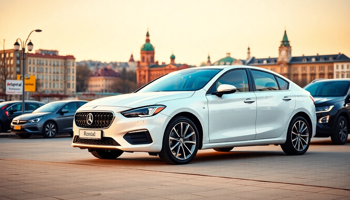 Discover top avtoprokat options in Chișinău with modern cars against a scenic city backdrop.