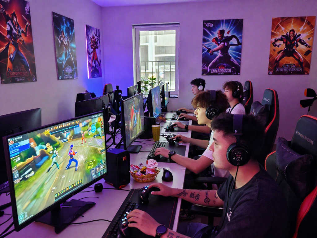 Players exploring the rokok88 link in a dynamic gaming environment, engaging with colorful avatars and high-energy visuals.