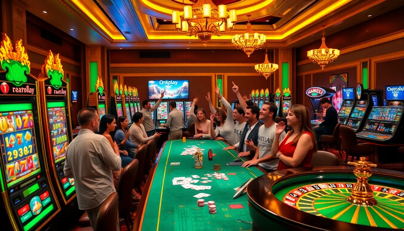 Players enjoying their experience on the Onicplay online gaming platform with vibrant slot machines.