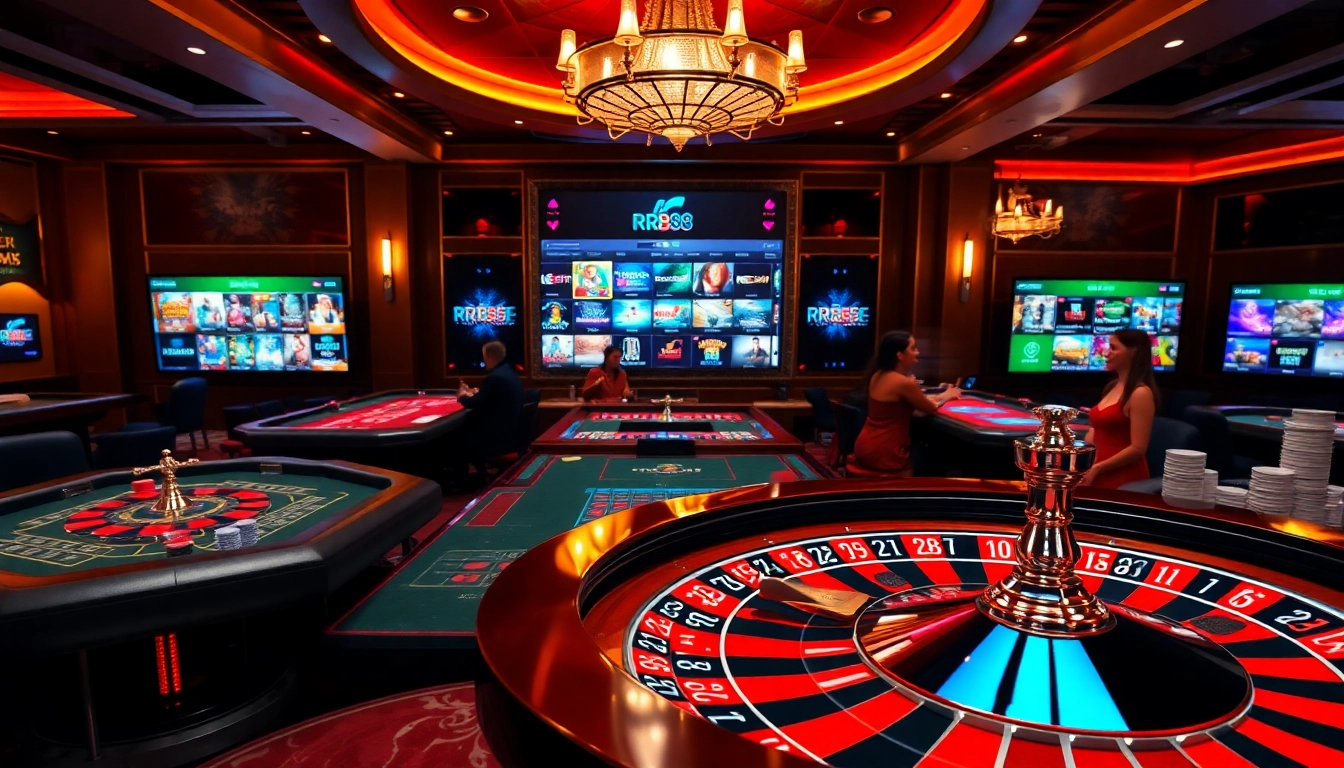 Experience the excitement at RR88's casino, where players engage with vibrant games and thrilling bets.