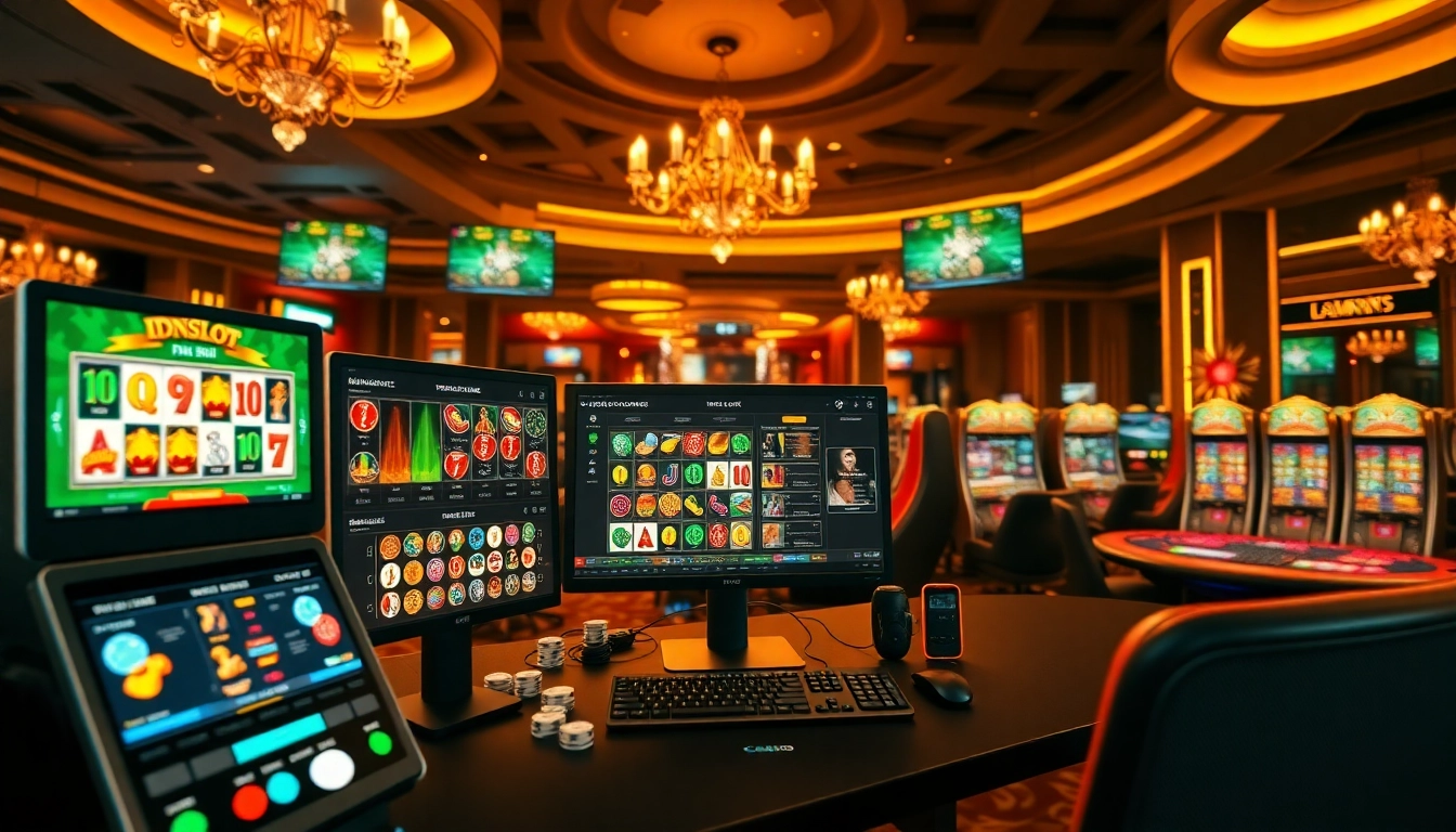 Experience the thrill of IDNSLOT gaming with engaging slot machines and vibrant casino visuals.