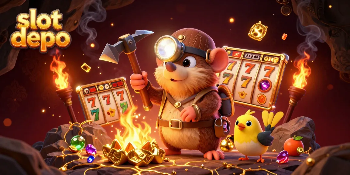 Experience the thrill of slot depo with our vibrant treasure hunting scene filled with excitement.