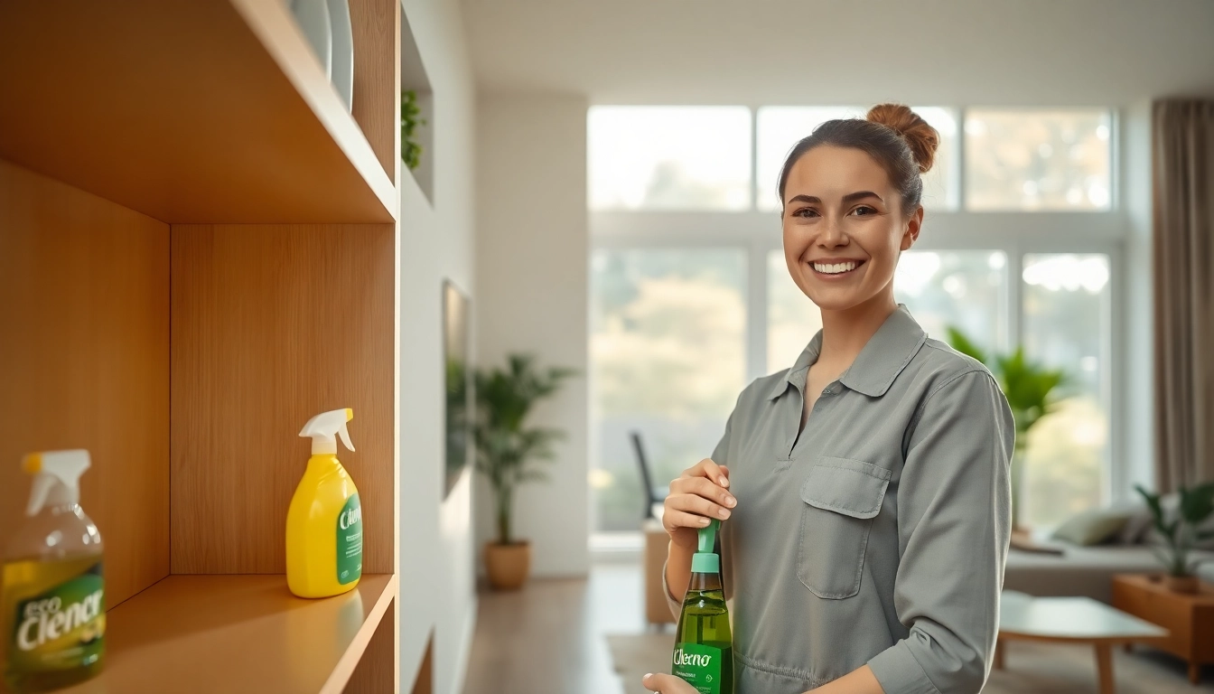 Cleaning Service professional illustrating a tidy home environment with eco-friendly products.