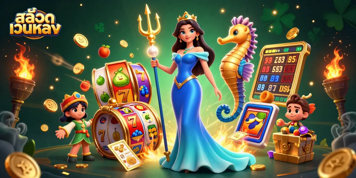 Experience thrilling สล็อตเว็บตรง action with dynamic slot symbols and characters in this captivating illustration.