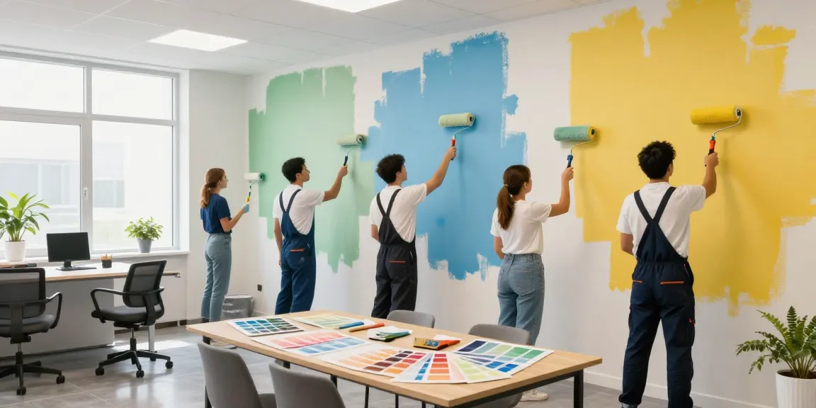 Commercial painters Sarasota FL revitalizing a modern office space with vibrant colors and professional expertise.