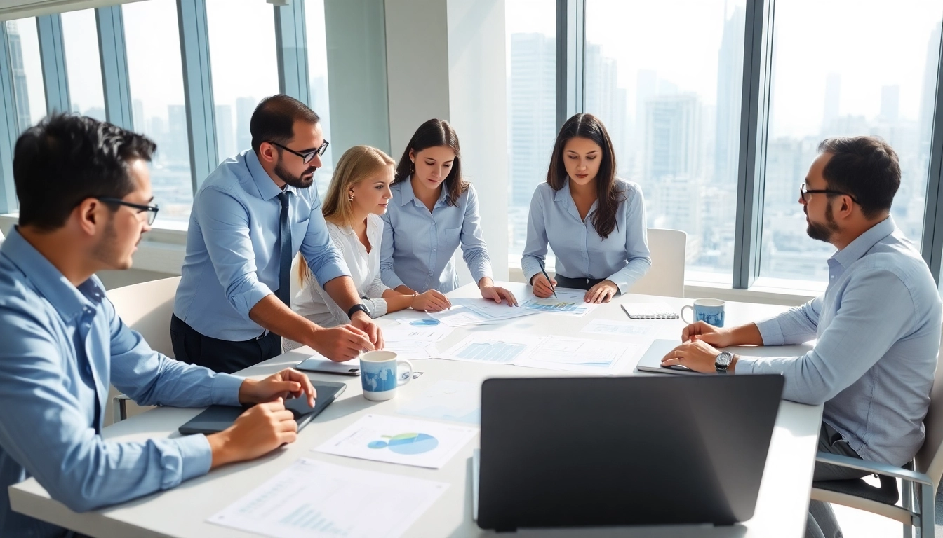 Engaging professionals in Corporate Tax Consultancy in Abu Dhabi collaboratively working in a bright office.