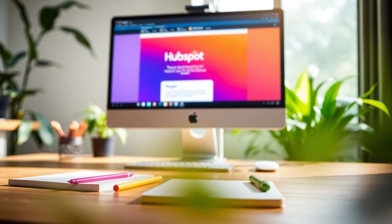Craft an engaging hubspot marketing email in a vibrant workspace setup.