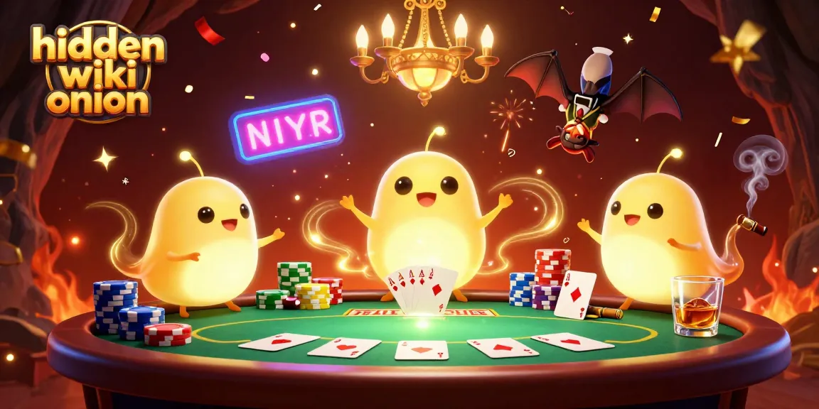 Experience the hidden wiki onion in action with a captivating pocket poker scene featuring bioluminescent glowworms lighting up the game.