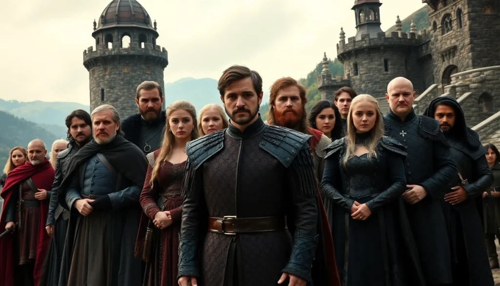 Dynamic scene featuring the game of thrones cast, showcasing their legendary characters.