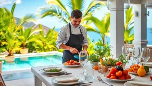 St Martin Private Chef showcasing culinary skills in an elegant outdoor dining setting.
