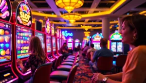 Mainkan slot online dengan mesin slot berwarna-warni yang menampilkan buah dan permata.