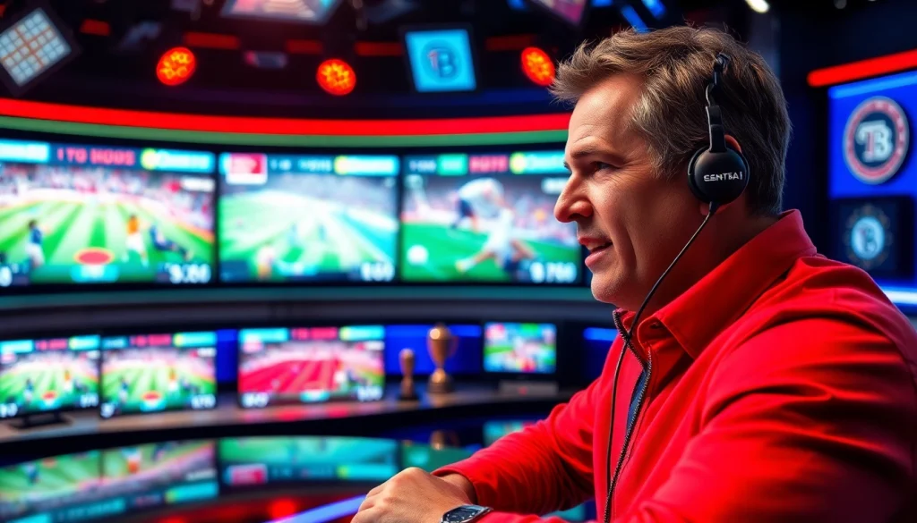 스포츠중계를 방송하는 매력적인 스포츠 해설자의 모습