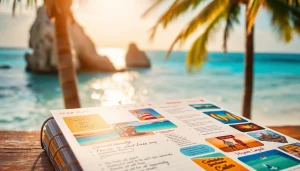 Cabo trip planner layout featuring colorful activities and itineraries for an adventurous travel experience.