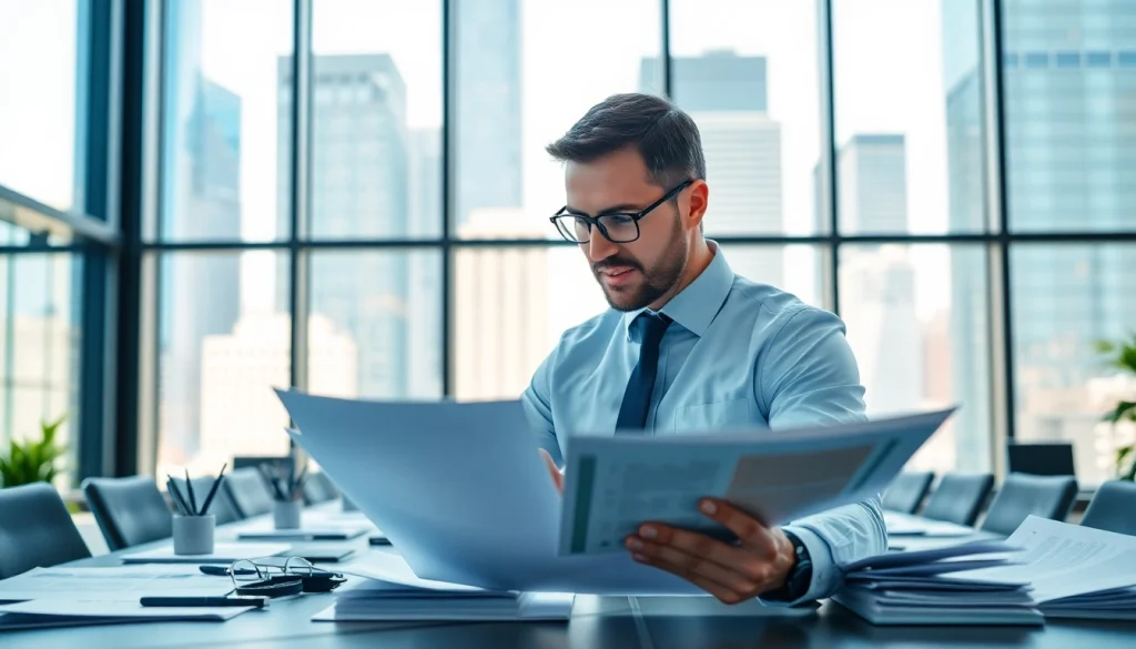 Business consultant analyzing documents, showcasing Quickplus Business Consultants' expertise in Dubai.