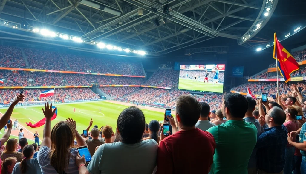 스포츠중계 중인 열정 넘치는 팬들이 시청하는 생생한 경기 장면