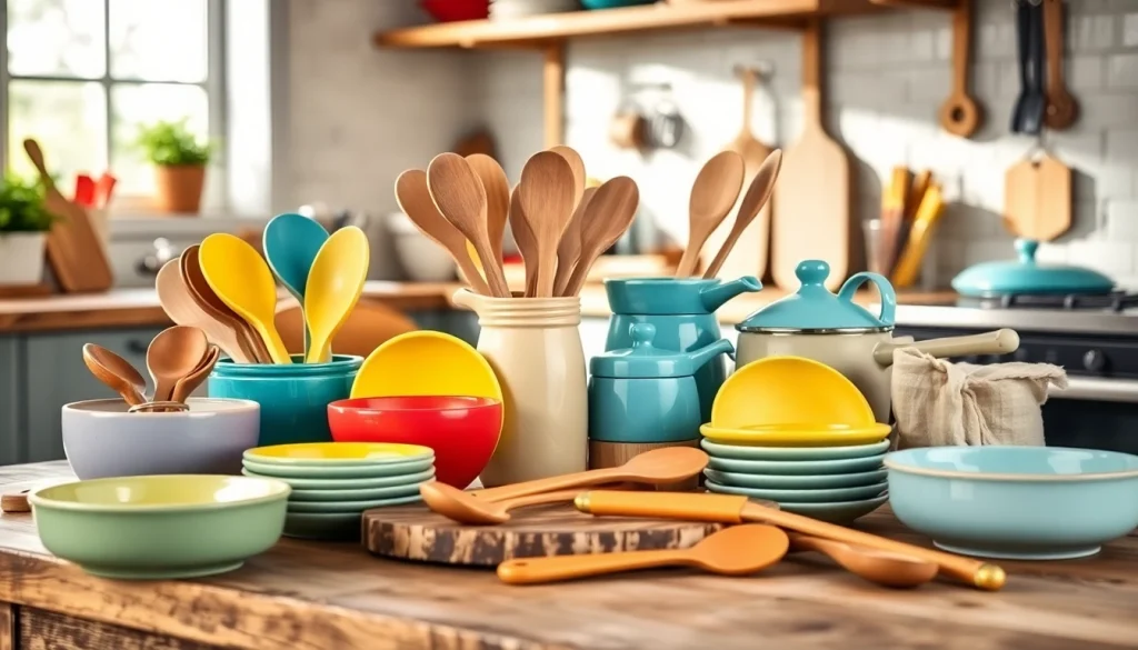 Discover diverse kitchenware gift ideas NZ showcasing vibrant utensils and tools in a warm kitchen setting.
