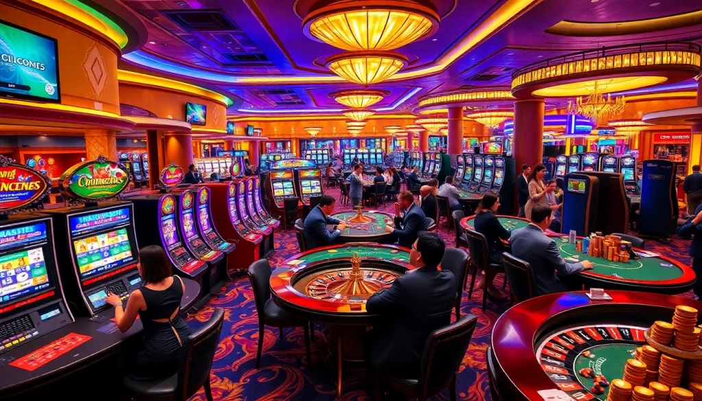 Casino gaming scene featuring KJC brand elements, showcasing vibrant tables and exciting players.
