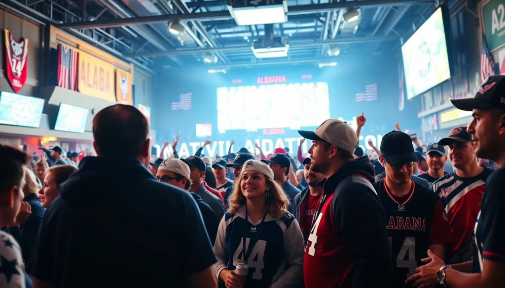 Engaged fans participating in Alabama sports betting at a lively event, showcasing excitement and community spirit.