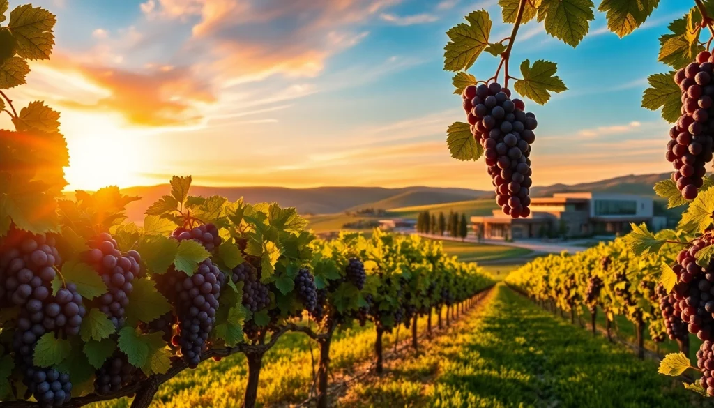Discover wineries in Clarksburg surrounded by picturesque vineyards at sunset.