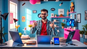 Engaging TikTok creator discussing paid links for TikTok creators in a vibrant studio setting.