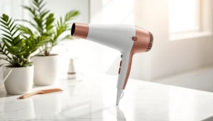 Stylish laifen swift premium hair dryer showcased elegantly in a modern bathroom setting.
