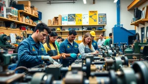 Learn hands-on skills at Trade School Knoxville TN with diverse students working in a well-equipped workshop.