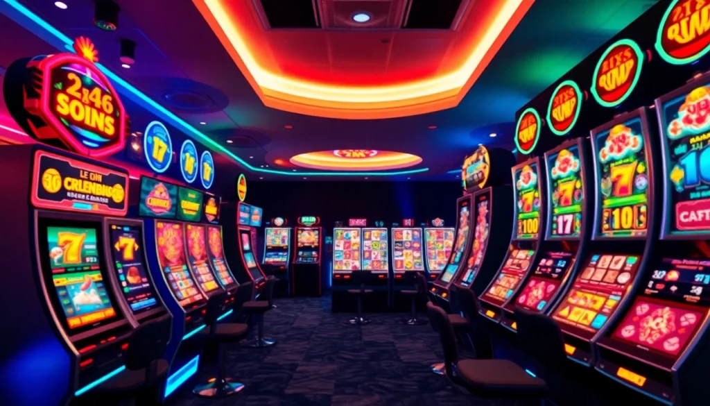 Dynamic digital interface showcasing hoki138 pro slot gaming excitement with vibrant slot machines.