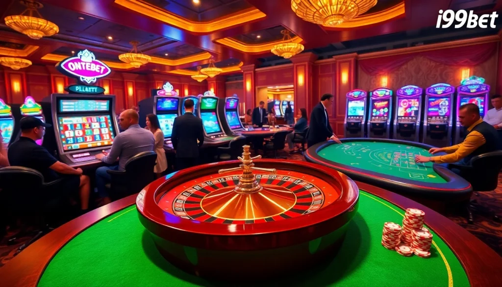 Experience thrilling gaming at i9bet with vibrant casino tables and excited players enjoying their bets.