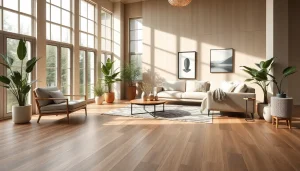 Carrelage imitation parquet dans un salon moderne, mettant en valeur sa chaleur et son style.