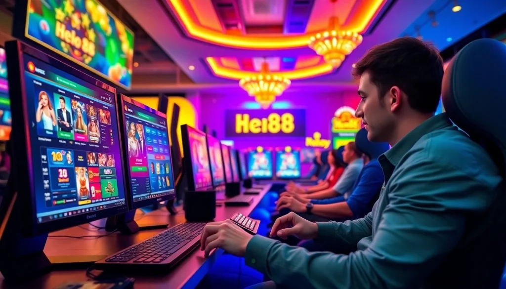 Hello88 online gambling experience featuring vibrant betting interfaces and engaged players.