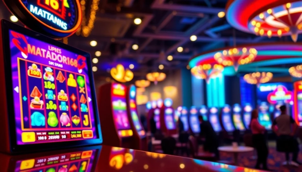 Menampilkan permainan slot matador168 yang menarik dengan tampilan warna-warni di kasino.