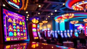 Menampilkan permainan slot matador168 yang menarik dengan tampilan warna-warni di kasino.