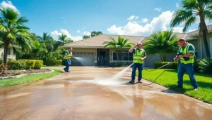 Pressure wash transformation of a driveway in Kissimmee, FL by a professional team.