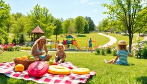Clarksburg park filled with families enjoying outdoor activities in a sunny setting.