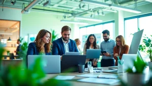 Engaging group working on online marketing edmonton strategies in a vibrant office space.